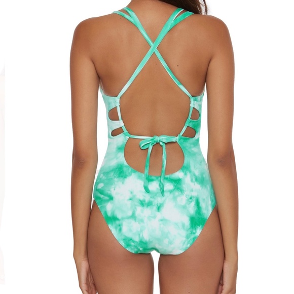 Becca Women’s Green Crystal Ribbed Tie Dye One-Piece Swimsuit Size SMALL NWT - Picture 2 of 3